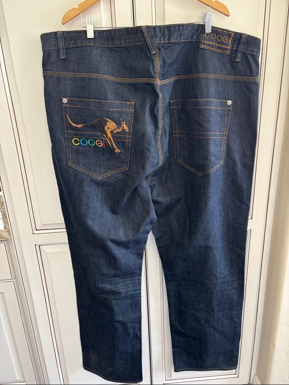 Coogi Australia‎ Jeans Y2K Grunge Embroidered Logo Kangaroo Mens 48 x 32 Blue